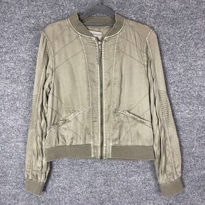 Marrakech‎ Olive Green Quilted Bomber Jacket Lightweight Full Zip Womens Size S